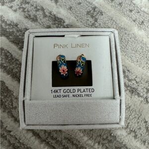 Pink Linen 14KT gold plated blue huggie Japanese style earrings